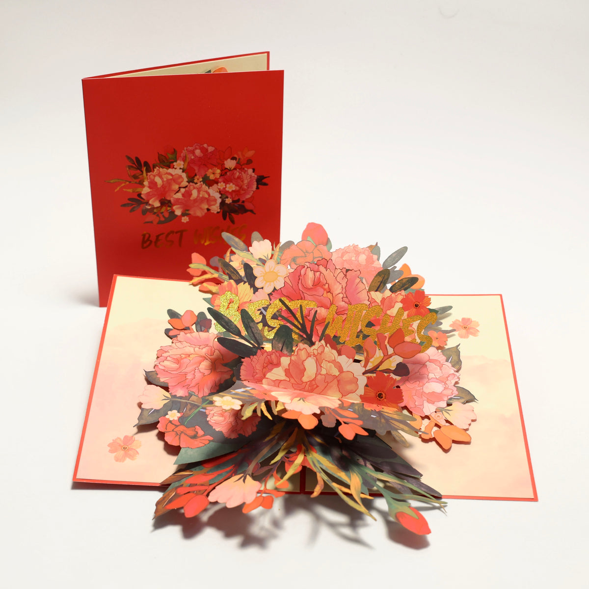 Best Wishes Red Floral Pop-Up Greeting Card – A Festive Bloom