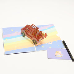 Love in Bloom Pop-Up Greeting Card – Romantic Pink Car