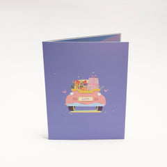 Love in Bloom Pop-Up Greeting Card – Romantic Pink Car