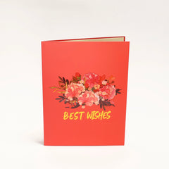 Best Wishes Red Floral Pop-Up Greeting Card – A Festive Bloom