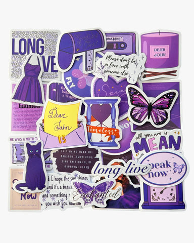 Enchanting purple stickers inspired by the Speak Now era, with butterfly, castle, and magic potion illustrations.