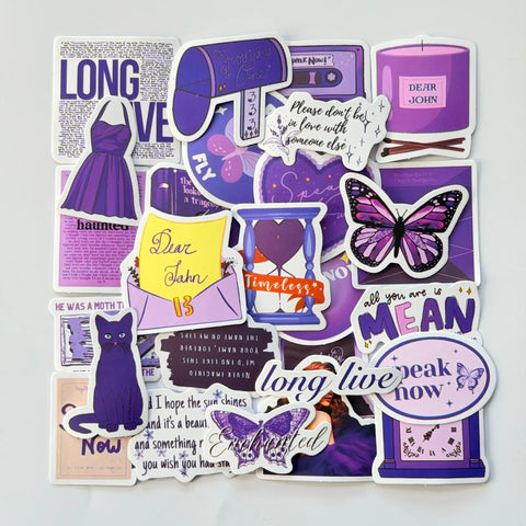 Taylor Swift inspired Speak Now Taylor’s Version Swiftie stickers pack with 50 different fan-made designs, purple themed artwork and romantic era details